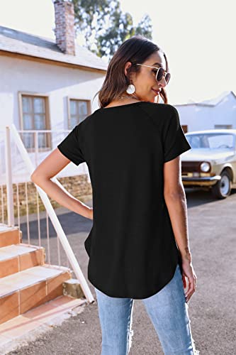 Long Tops To Wear With Leggings Short Sleeve Raglan Loose Tunic Tshirts (Xl,Black) #TOP2