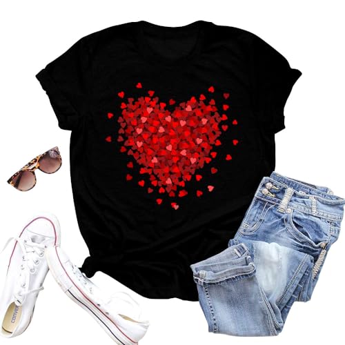 Image of Valentines Shirts for Women Valentine Love Heart Printed Graphic Tshirt Cute Girls Casual Top