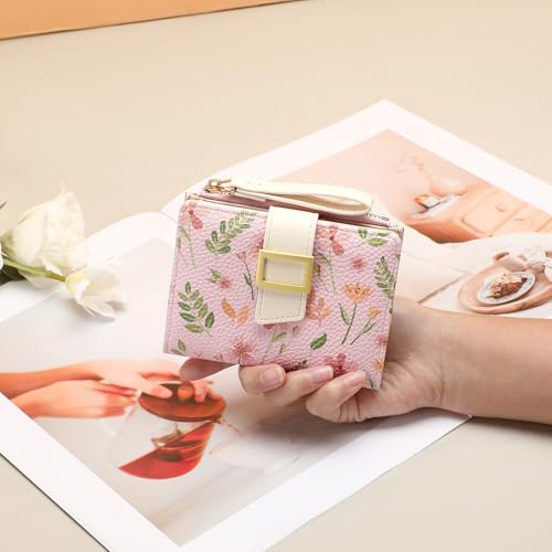 Image of RNIEGA Small Wallets for Women Bifold Vegan Leather Wallet RFID Blocking | Floral Pattern Card Holder with Zipper Pocket