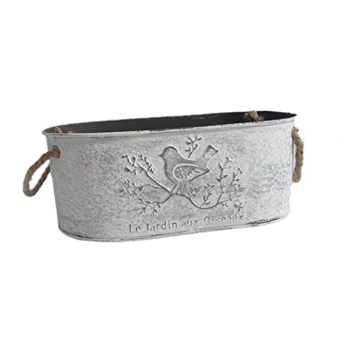 Haucy Vintage Retro Metall Blumentopf Jahrgang Oval Mini Eimer Eisenkunst Metall dekorative Pflanztöpfe Zinkwanne zum Bepflanzen oder Dekorieren Blumen & Garten (1 Stück) Cover