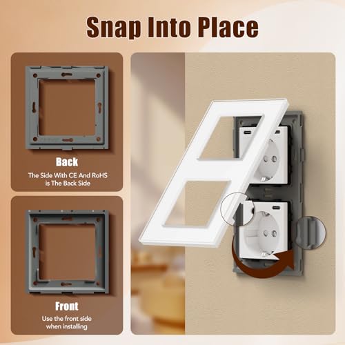 BSEED Steckdose mit USB C(5 V 2.1A),Unterputz Steckdose (Typ C und Typ C),16A 250V 2 Fach Wandsteckdose,2*USB C Einbausteckdose Geeignet f&uuml;r Phone,Pad-157mm*86mm,Wei&szlig;