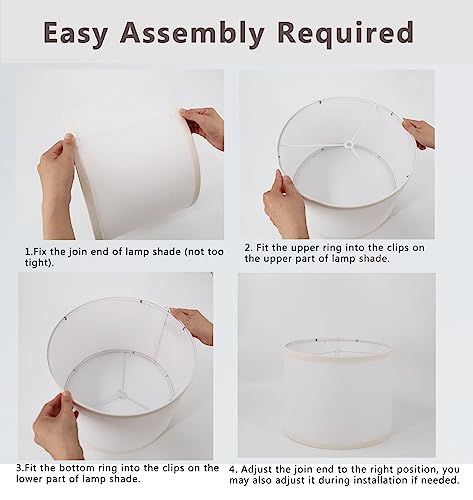 Wankaix lampshades Set of 2, Drum Lamp Shades Set of 2, Lamp Shades for Table Lamps Easy Assembly Required Lamps Shades Natural Linen Fabric (White, 13"x13"x10") by WANKAIX - Used condition - Image 3