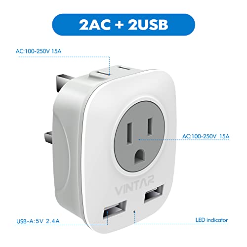 [2-Pack] Uk Ireland Travel Plug Adapter, Vintar International Power Adaptor With 2 Usb, 4 In 1 Outlet Adaptor For Usa To British England Scotland Irish London Hong Kong (Type G) #TOP1
