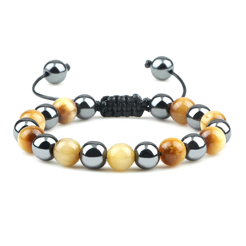 YDYDTTKD Natürliche Tigerauge Stein Armbänder Männer 8mm Hämatit Perlen Geflochtenes Armband Für Frauen Handgemacht