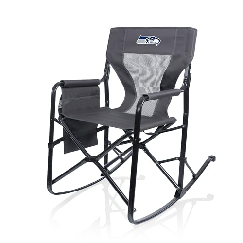 PICNIC TIME NFL Seattle Seahawks Woodland Rocking Camping Chair with Storage Caddy, Camp Chair for Adults, (Charcoal Gray)