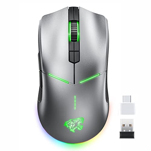 AmeToNana U26 Wireless RGB Gaming Mouse, Rechargeable Triple Mode (Wired +2.4G Wireless+Bluetooth) Computer Mouse with 10000 DPI, 6 Programmable Buttons, Wireless Bluetooth Mouse (Silver)
