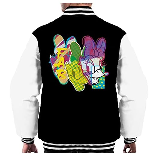 Disney Kalle Anka Prästkrage Anka Fab Mönster Varsity Jacka för män, svart/vit, S