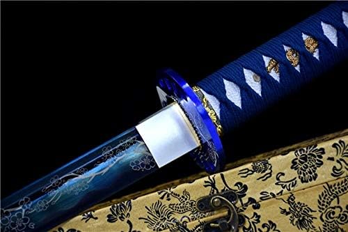 Sword Blue 1090 Carbon Steel Sharp Japanese Samurai Sword Katana Full Tang Asian
