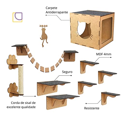 Playground para gatos 9 peças com arranhador sisal nicho prateleira degraus parquinho mdf reforçado