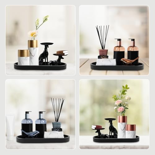 Badezimmer Tablett, Silikon Deko Tablett, Schwarz Badezimmertablett 25 * 11cm Oval Schminktisch Ablageschale für Wohnzimmer, Schlafzimmer, Badewanne und Küchenspüle (2 Stück)