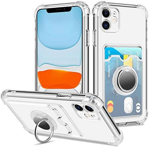 Coolden for iPhone 11 Case Wallet Case with Card Holder Ring Kickstand Slim Soft TPU Silicone Shockproof Transparent Bumper Case Anti-Scratch Protective Phone Case Cover for iPhone 11 Cases-Clear