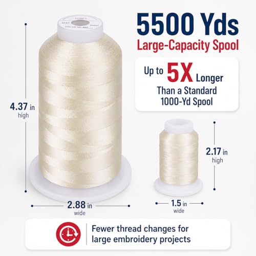 Image of Simthread Embroidery Machine Thread 5000M 40WT Polyester, Ivory 902 | 5000M 40WT polyester thread feeds smoothly for home or commercial embroidery projects.