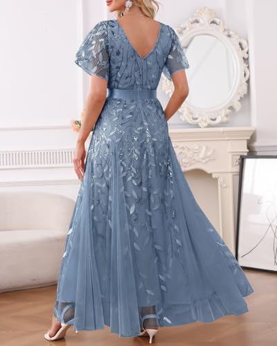 Image of Pinup Fashion Plus Size Formal Dresses - Evening Gowns Wedding Sequin Embroidery V-Neck Prom Long Dress