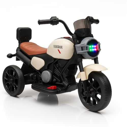Image of Kawaii Kids 6V Battery Operated Ride-On Bike with Music & LED Lights, Ivory