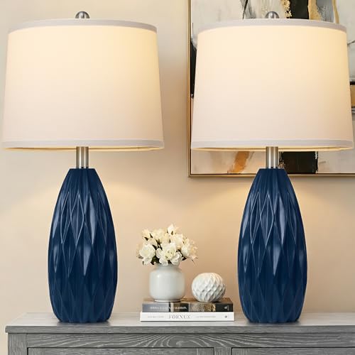 WIHTU 25 Modern Table Lamp Navy Blue Resin Table Lamp Nightstand Lamp