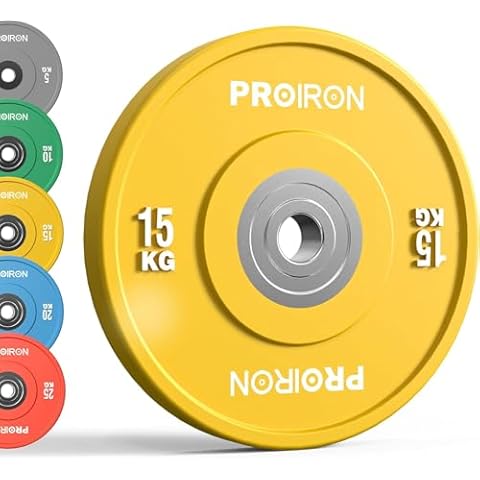 PROIRON Olympic Plates, 2" Solid Rubber Weight Plates for Barbell Strength Training and Weight Lifting, 5KG/10KG/15KG/20KG, Single or Pair Cover