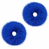 2 Pièces Chouchou Bleu Foncé Bandeau Pompon Peluche Boudin Cheveux Bulle Elastique Béb...
