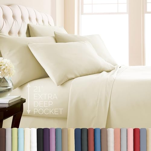 Southshore Fine Living, Inc. 21 Inch Extra Deep Pocket King Sheet Set, 6 Piece King Size Sheets Set - Fitted Sheet 78"x80" - Pet Hair Resistant Bedding, Hotel Quality Microfiber - Cream Sheets by Southshore Fine Living, Inc. - Used condition - US$23.30