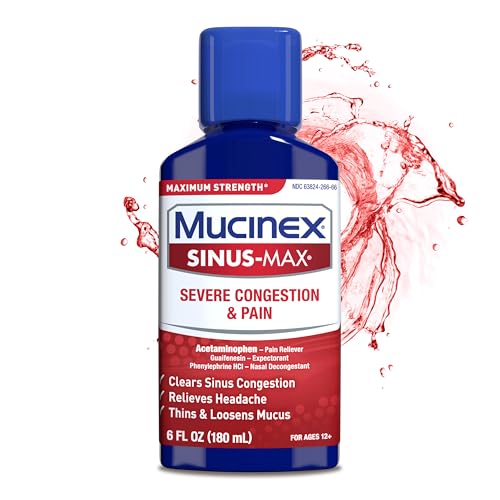 Mucinex Severe Congestion & Pain Relief, Sinus-Max Max Strength, 6oz Clears Sinus & Nasal...