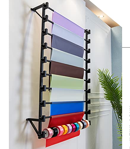 Estante Organizador con Soporte para Cinta, Colgador De Pared para Almacenamiento De Bufandas con Barra Horizontal Extraíble Y Soporte, Estante Enrollable De Vinilo Metálico De 10 Niveles, F