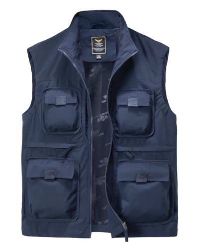 Harbrosrce Veste Sans Manches Homme Gilet de Pêche avec Grandes Poches Col Montant Plein Air Golf Gilets pour Photographie Randonnée Escalade