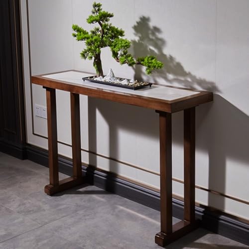Mesa consola de losa roca y madera YVYKFZD, mueble de entrada rectangular de alta gama 2