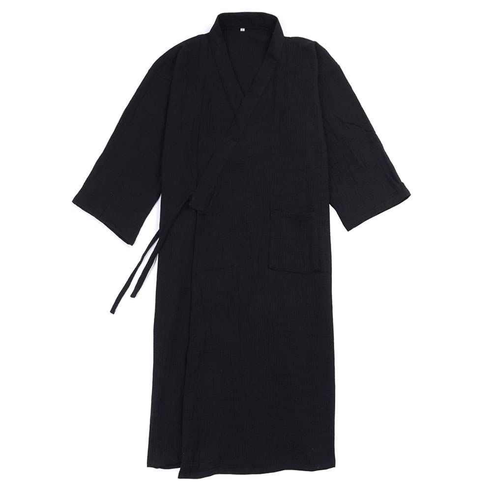 Men's Japanese Kimono Velvet Robe Plus Size Zen Clothing Taoist Clothing (Size M, Black)