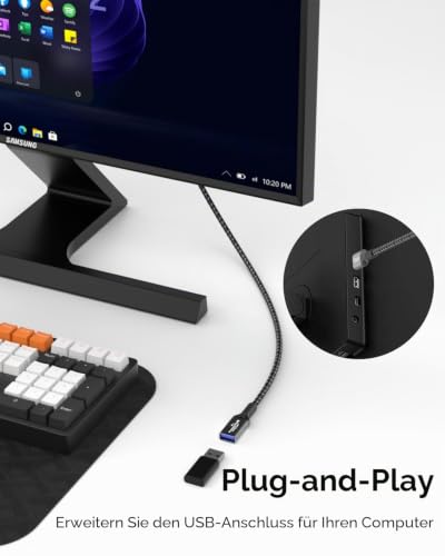 layajia USB 3.0 Verlängerung Kabel 5M, USB-A Stecker auf A Buchse, 5Gbps High-Speed-Übertragungskabel Kompatibel mit Tastatur, Maus… – Ansicht 4