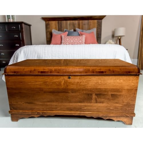Image of Rustic Red Door Co. Cedar Hope Chest with Waterfall Top and Tray, Amish Made Wooden Storage Trunk Box for Bedroom, Blanket, Clothes, Anti-Slam Hinges and Lock, Brown Maple Wood, Asbury Stain, 36 inch Long