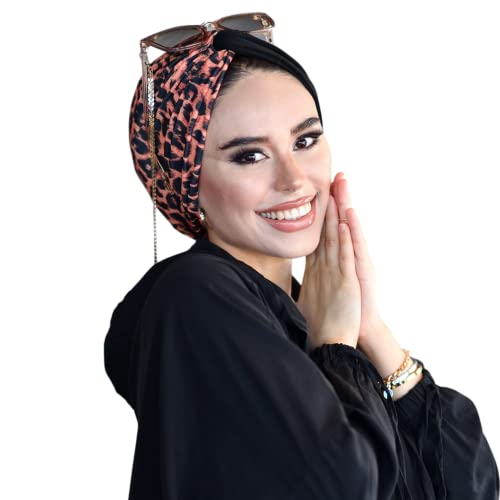 Para Life Knot Turban for Women - Hijab, Hair Wrap for Chemo, Cancer Head Cover - Instant Undercap (Printed, Black & Leopard), Standard