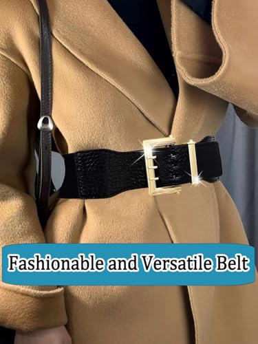 Women Wide Waist Belt Elastic Leather Belt with Gold Buckle Fashion Stretchy Waistband for Ladies Dress Waist Belt4