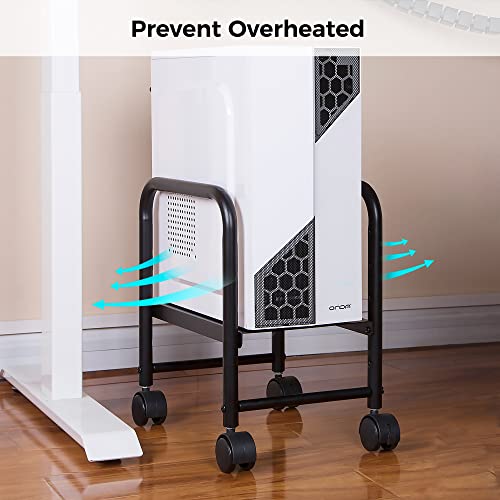 Image of EUREKA ERGONOMIC Computer Tower Stand, Height Adjustable PC Stand for Under Desk, Mobile Rolling CPU Holer with 360 Locking Caster Wheels, Desktop Tower Cart on Floor, Desk Accessories, Steel, Black