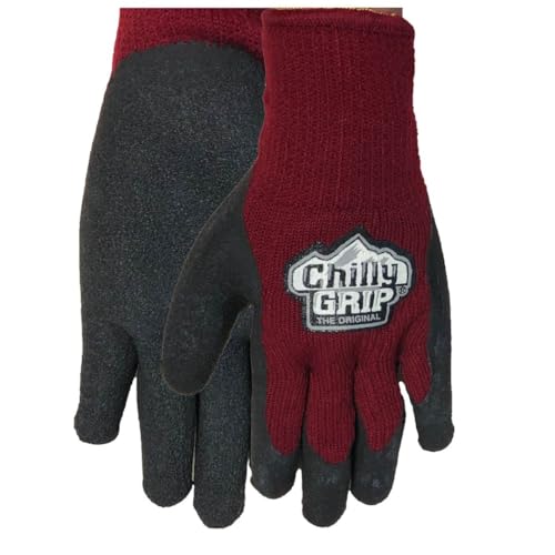 Red Steer Chilly Grip A311BG Women's Heavyweight Thermal-Lined Foam Latex Gloves, Maroon/Black [PRICE is per PAIR] (Small)