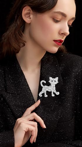 Image of Rhinestone Cat Brooch Pin Gold Silvery Sparkle Crystal Brooch Cute Clothing Hat Bag Skirt Accessories for Women