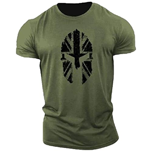 Camiseta para Hombre con Estampado de Casco Espartano, Camiseta de Manga Corta con Cuello Redondo, Jersey de Moda para Fitness