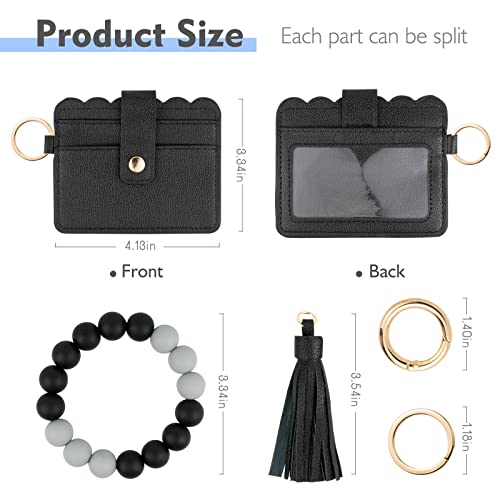 Kngitryi Wallet Keychain Wristlet For Women,Slim Rfid Credit Card Holder Purse Tassel Keychain Bangle Key Ring For Men Women (Wave-Black, Wave) #TOP1