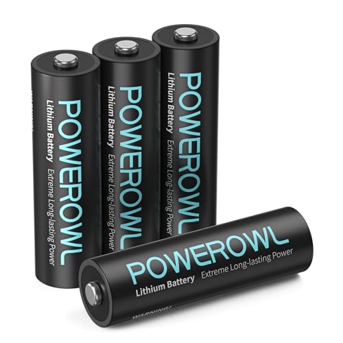 POWEROWL Pilas AA de Litio, Batería AA de 1,5 V para cámara Parpadeante, Linterna, Juguete, luz Solar, Control Remoto, Paquete de 4【No Recargables】