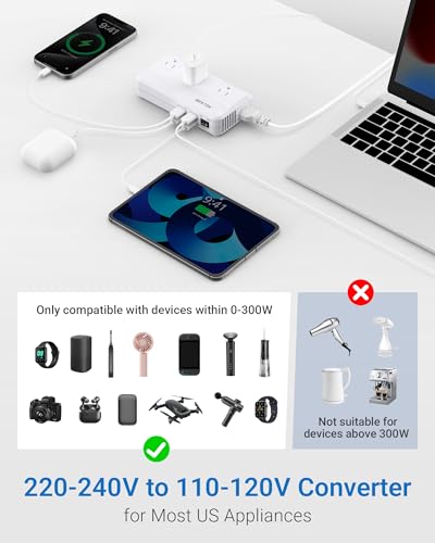 Image of BESTEK 220V to 110V Converter, 300W AC Voltage Converter US to Europe with 2 USB-C (PD20w), Step Down Power Converter for European Travel, (EU /UK /AU /JP /India /South Africa 5 Universal Plug Adapter)