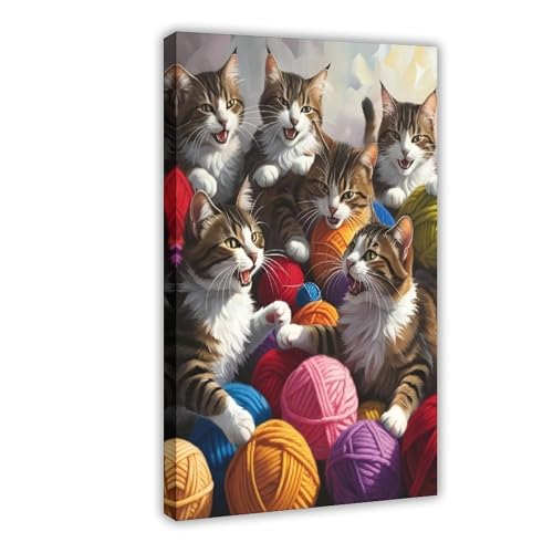 Poster abstrait minimaliste chats et fils 30x45 cm pour decoration murale salon