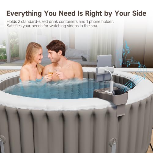 image for POOLCOMFT Hot Tub Table Tray with Adjustable Phone Holder, Caddy Holds
