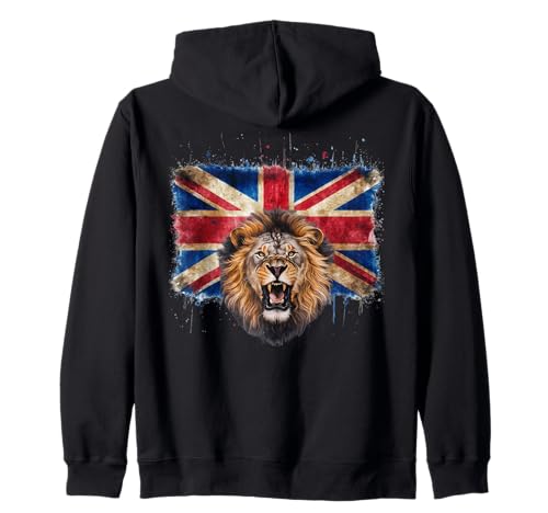 Image of Patriotic Lion with grunge British Flag for British English Zip Hoodie
