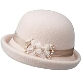 Nawati Elegant Wool Felt Flowers Bucket,Women Vintage Cloche Floral Fedora Hat, Ladies Wedding Dress Church Fascinator Hat Winter Fall