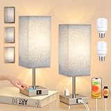 VOICEPTT Lámparas de Mesa y Buró Contiene Bombilla, Lámpara de Noche de Control Táctil, 2 Puertos USB (A+C) y 2 Salidas...