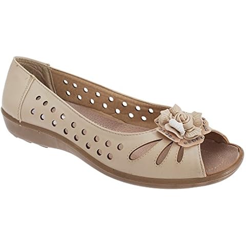 Punched Open Toe Flower Casual - Beige - Beige - size UK Ladies Size 4 Cover