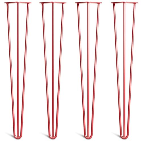 [HLC] Lot de 4 Pieds de Table Hairpin – Construction en Acier Double Soudure avec Vis, Guide de Montage et Patins de Protection Inclus (Valeur 9€)[Rouge, 71cm, Triple tiges, 10mm]