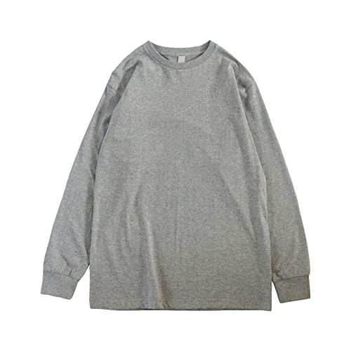 Men's Long-Sleeve Cotton T-Shirt Fashion Casual Solid Color Henley Shirts Crewneck Undershirt Pullover Tops (Medium,Grey)