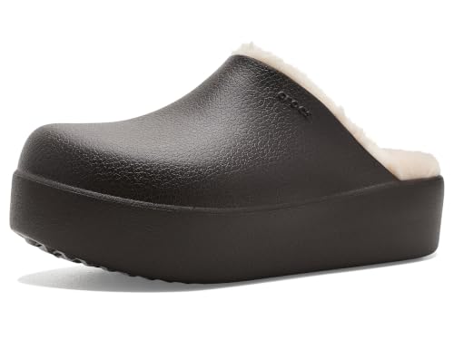Image of Crocs Womens Dylan Platform Lined Clogs, Fuzzy Slippers Espresso/Sandstone 9 Medium