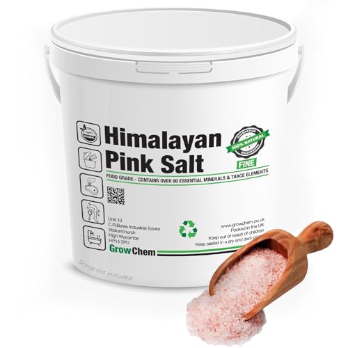 Grow Chem Natural Himalayan Pink Salt (10KG Bucket) FINE Salt for Cooking, Hydrating, Bathing & Exfoliation