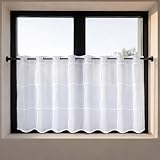 Happy Home Scheibengardine Lentini Weiß 150x50 cm – Moderne Bistrogardine mit Wellenmuster – Transparente Kurzgardine mit Stangendurchzug – Fenstergardine für Küche & Bad