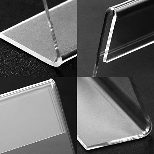 BILLIOTEAM 40pack Mini Clear Sign Display Holder with Blank Labels,3.5*2.4 Inch Horizontal Slanted L-Shape Plastic Name Card Price Card Tag Label Counter Top Stand - Thumbnail 5